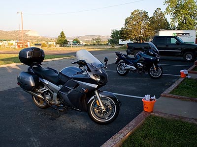 Open the door in the morning and the hotel staff has left stuff to clean the bikes.