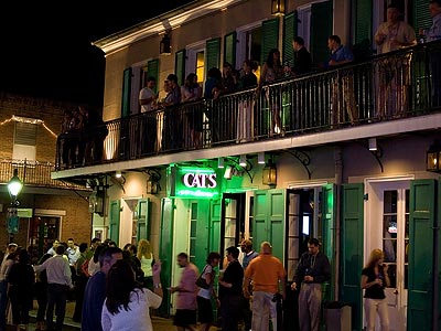New Orleans balconies by night.
