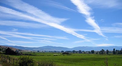 Jet contrails across the midwest.